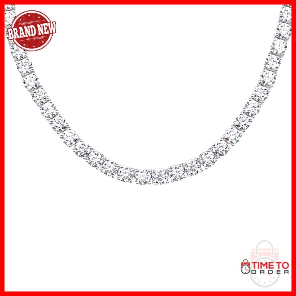 Rhodium Plated 3mm Simulated Diamond Tennis Necklace 15 Inch